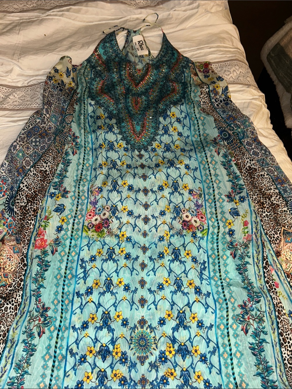Rhea embellished resort-wear kaftan maxi dress Size S/M.